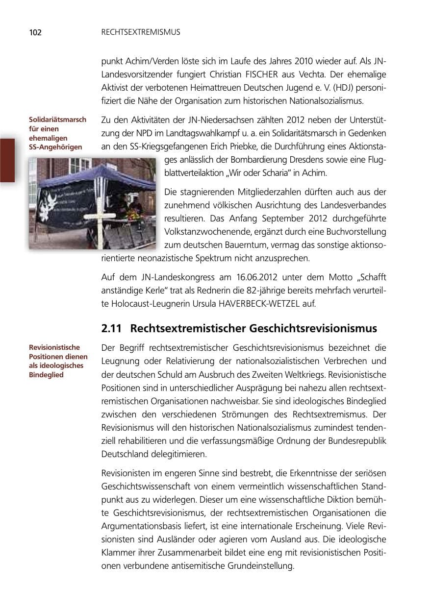 Seite 102 des Verfassungsschutzbericht 2012 Niedersachsen