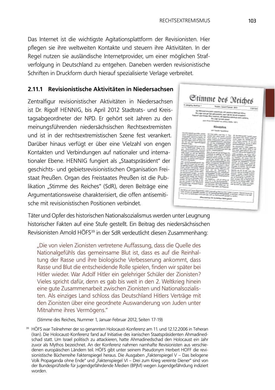 Seite 103 des Verfassungsschutzbericht 2012 Niedersachsen