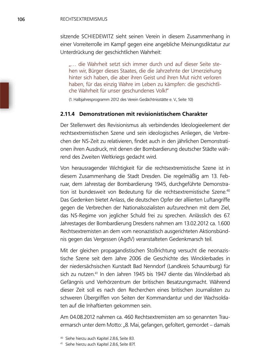 Seite 106 des Verfassungsschutzbericht 2012 Niedersachsen
