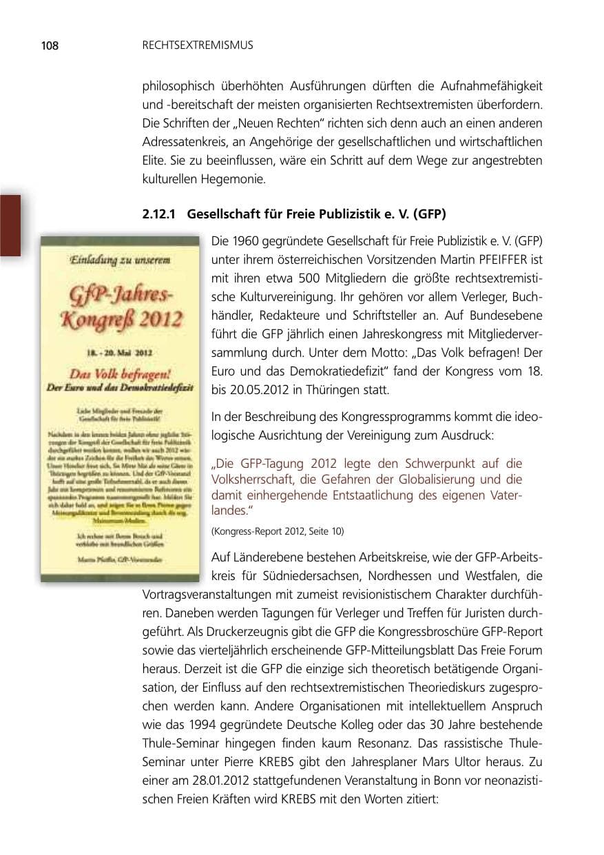 Seite 108 des Verfassungsschutzbericht 2012 Niedersachsen