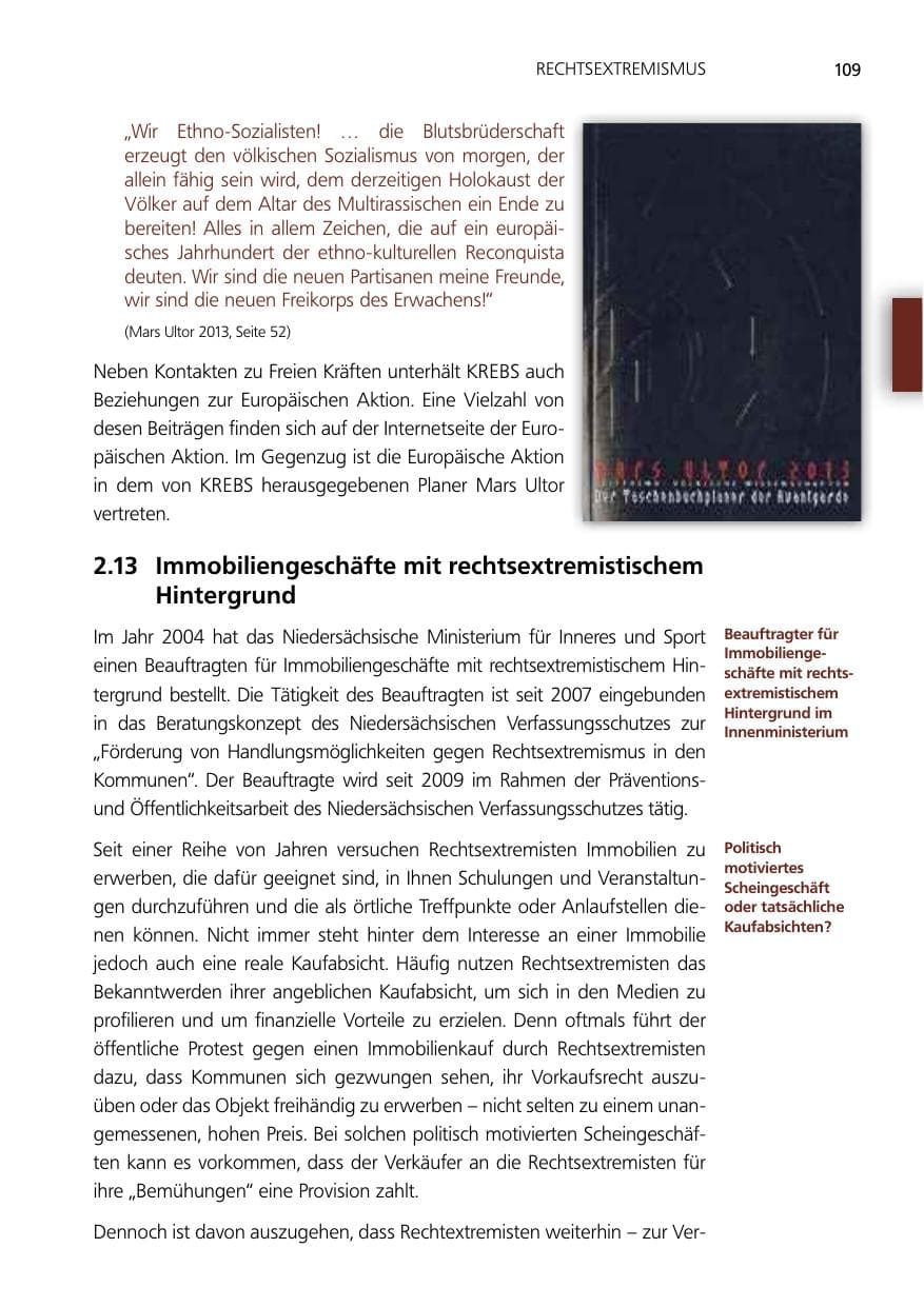 Seite 109 des Verfassungsschutzbericht 2012 Niedersachsen