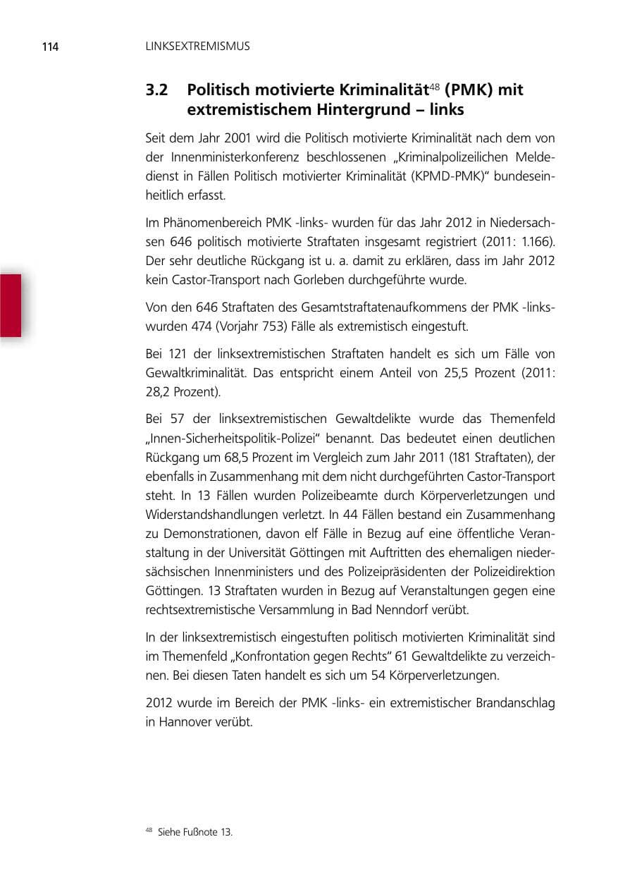 Seite 114 des Verfassungsschutzbericht 2012 Niedersachsen