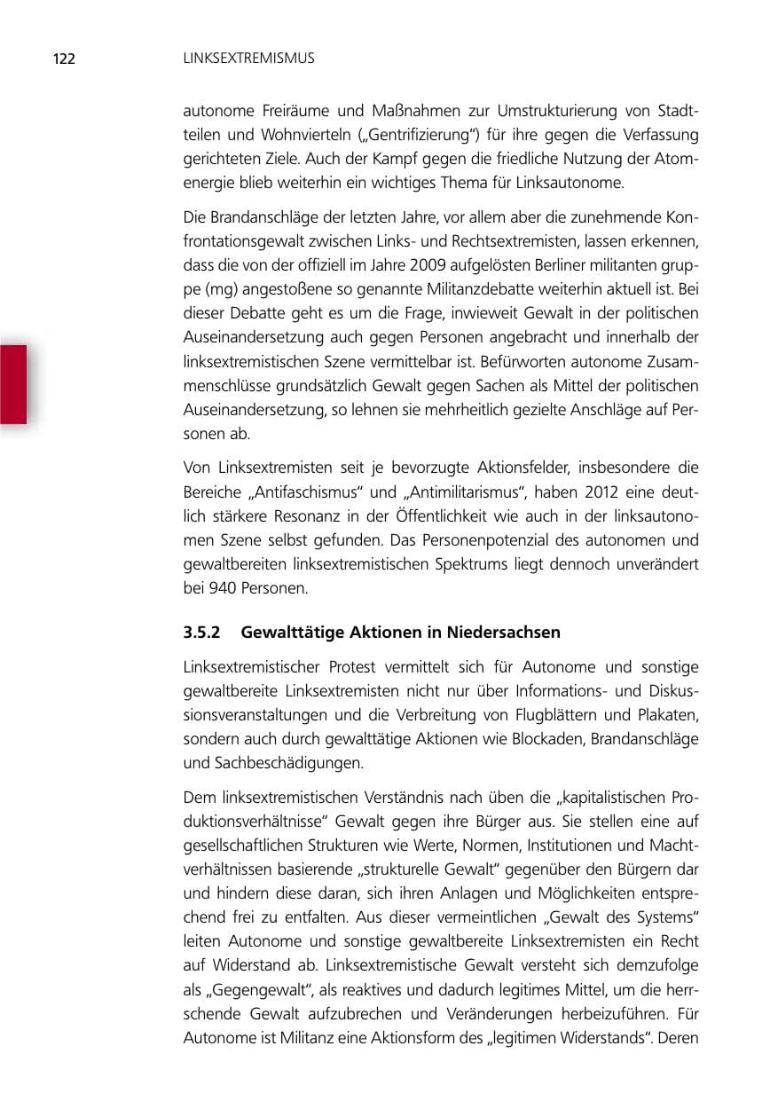 Seite 122 des Verfassungsschutzbericht 2012 Niedersachsen