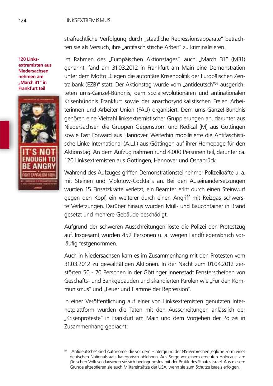 Seite 124 des Verfassungsschutzbericht 2012 Niedersachsen