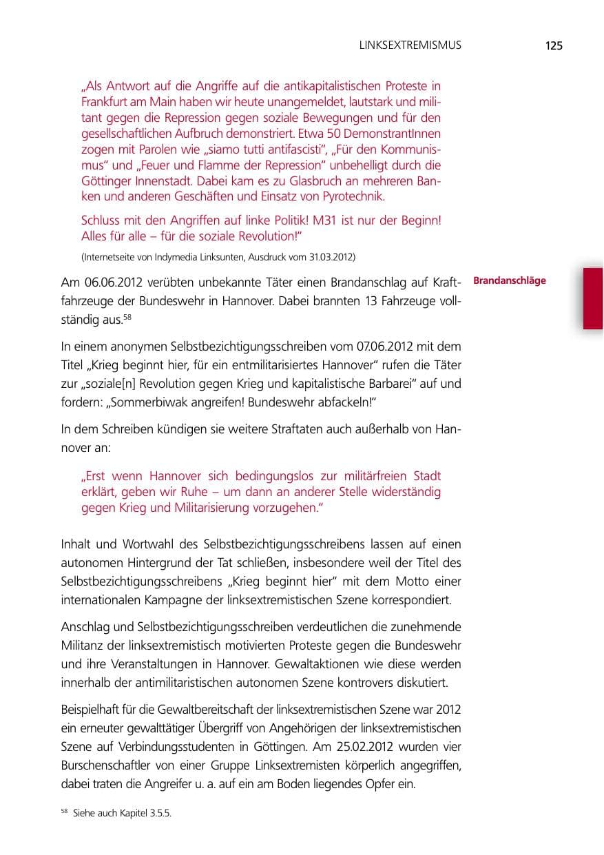 Seite 125 des Verfassungsschutzbericht 2012 Niedersachsen