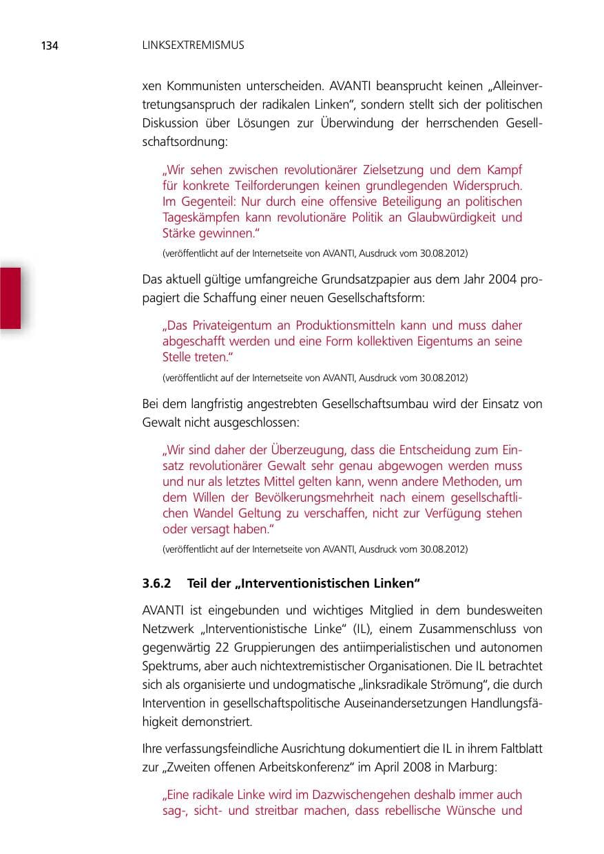 Seite 134 des Verfassungsschutzbericht 2012 Niedersachsen