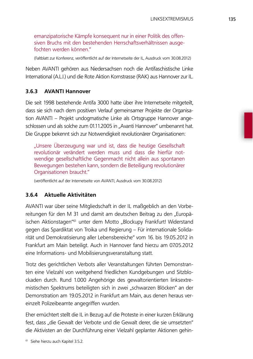 Seite 135 des Verfassungsschutzbericht 2012 Niedersachsen