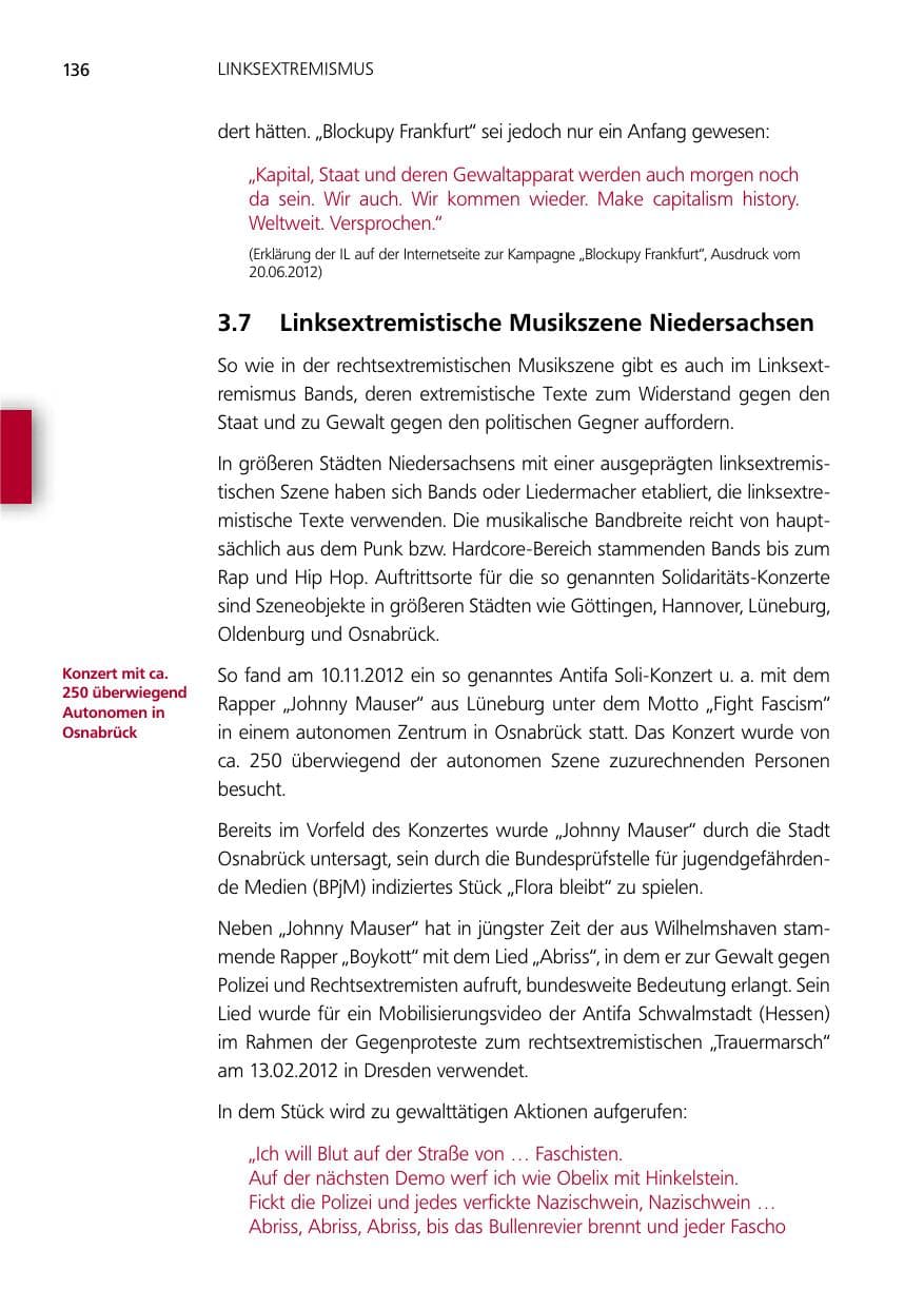 Seite 136 des Verfassungsschutzbericht 2012 Niedersachsen