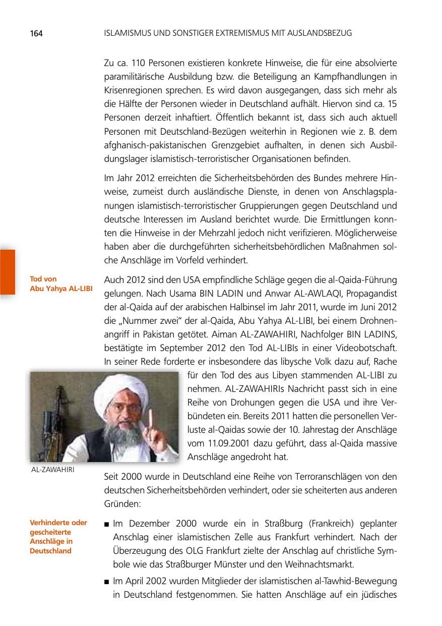 Seite 164 des Verfassungsschutzbericht 2012 Niedersachsen