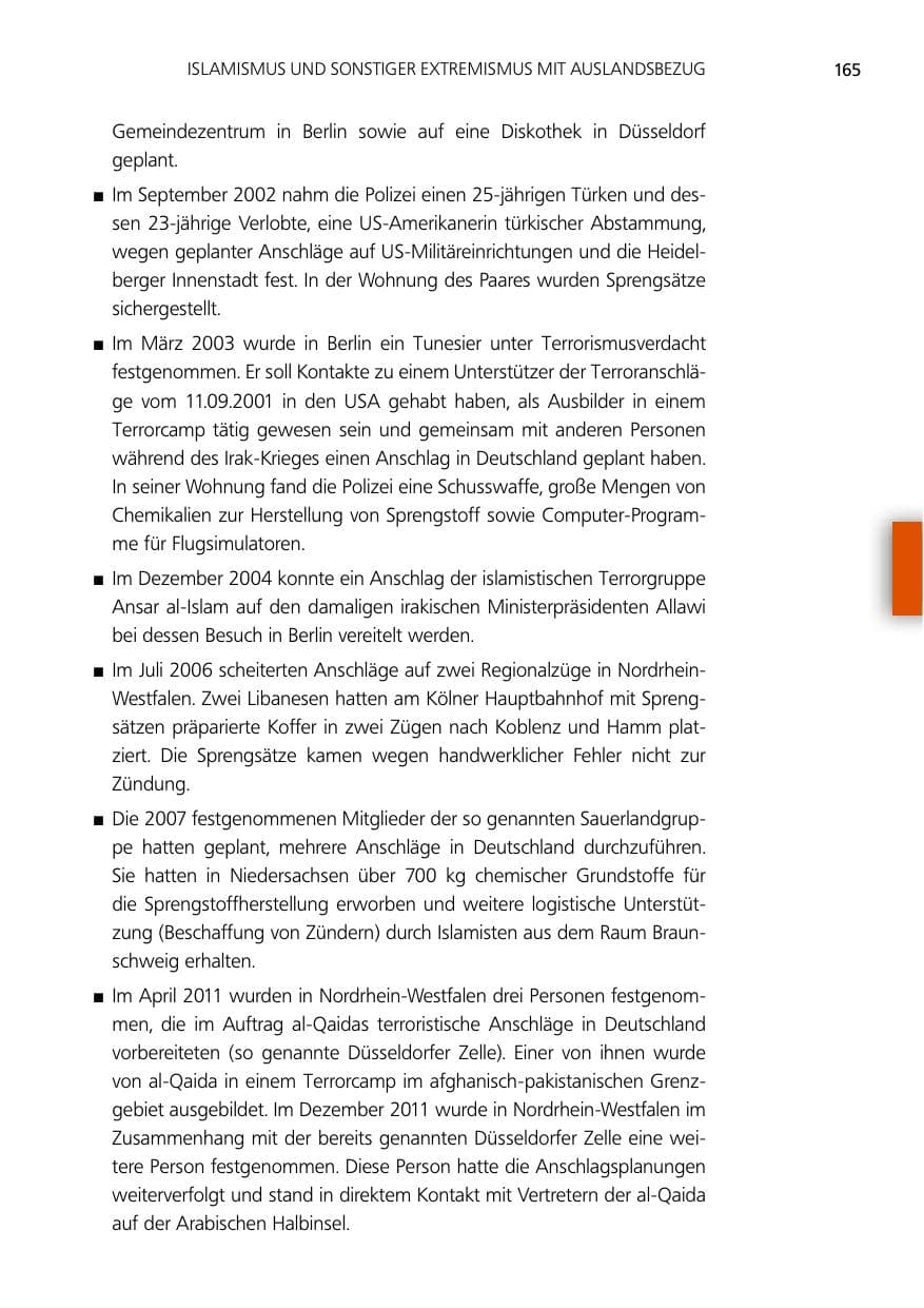 Seite 165 des Verfassungsschutzbericht 2012 Niedersachsen