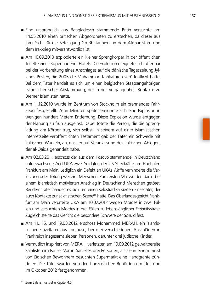 Seite 167 des Verfassungsschutzbericht 2012 Niedersachsen