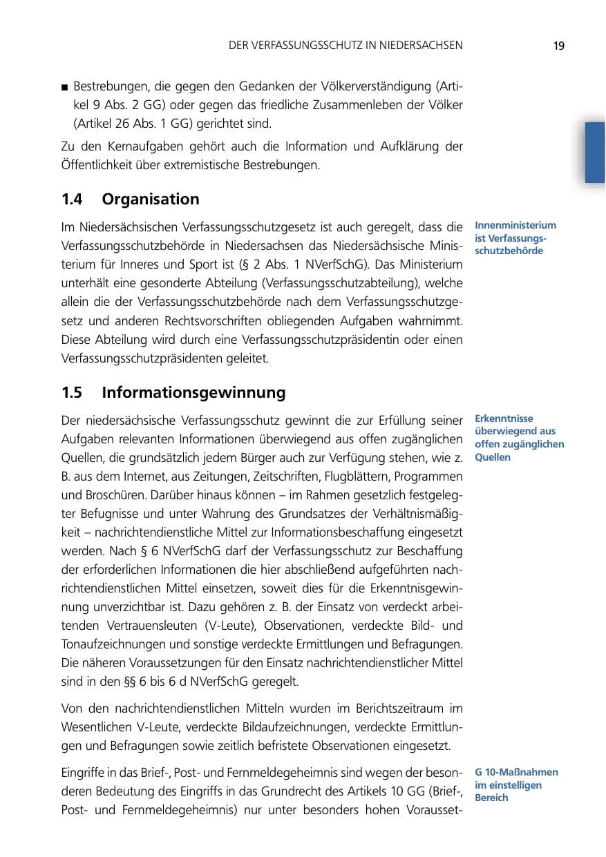 Seite 19 des Verfassungsschutzbericht 2012 Niedersachsen