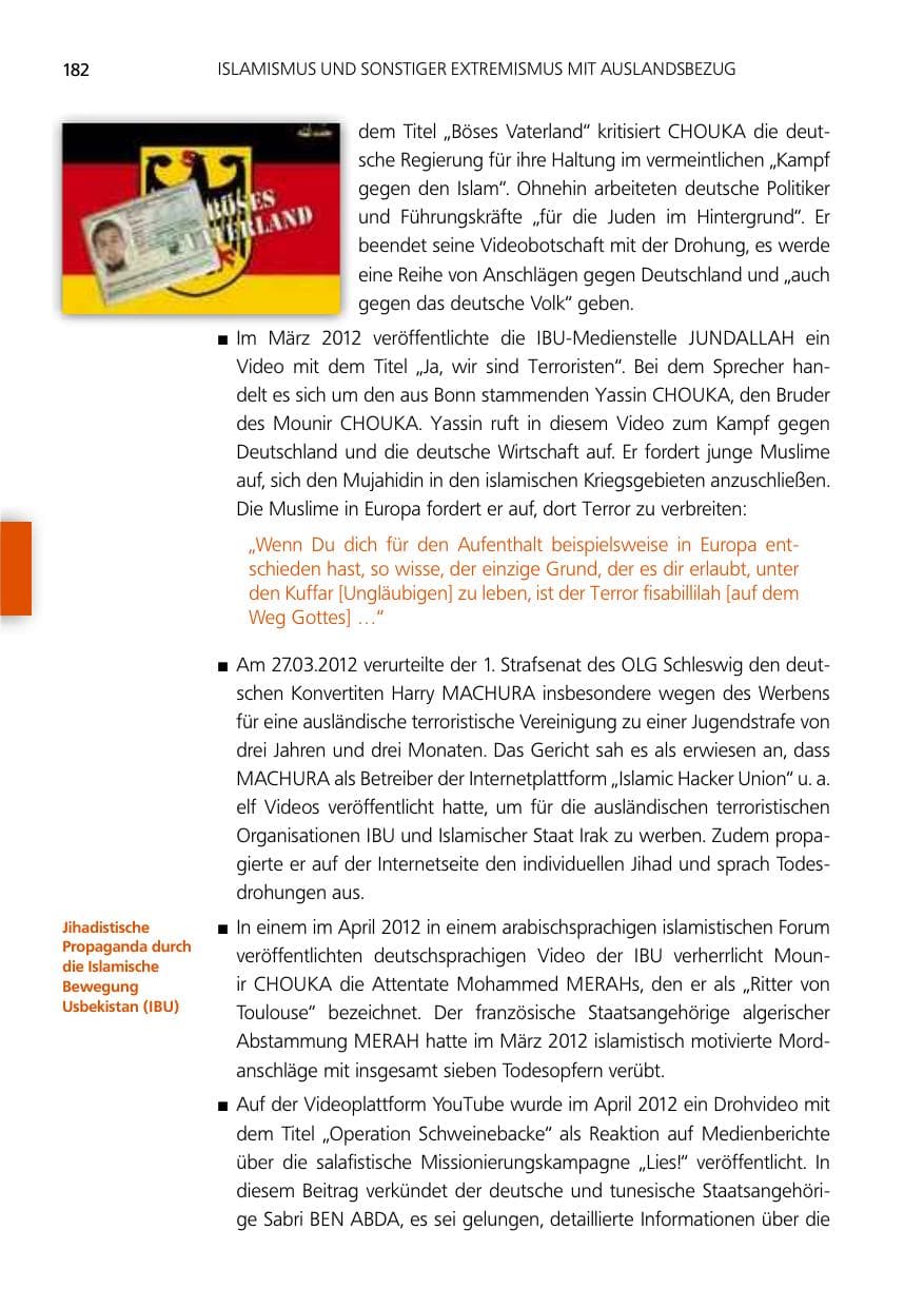 Seite 182 des Verfassungsschutzbericht 2012 Niedersachsen