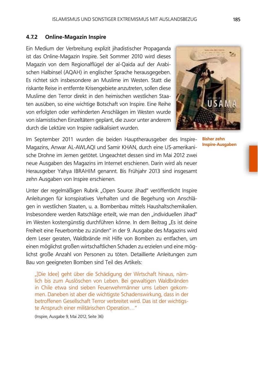 Seite 185 des Verfassungsschutzbericht 2012 Niedersachsen
