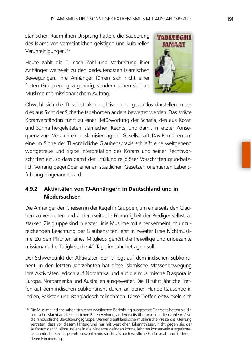 Seite 191 des Verfassungsschutzbericht 2012 Niedersachsen