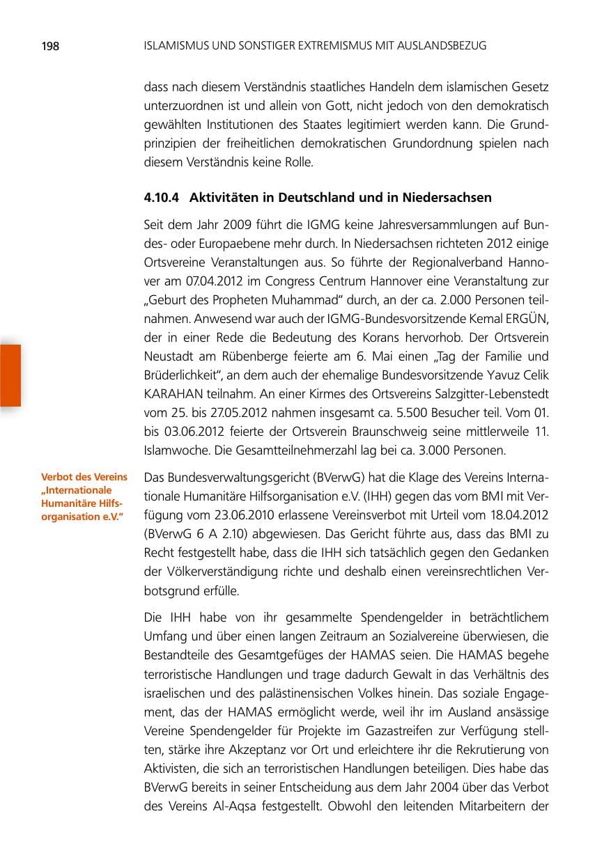 Seite 198 des Verfassungsschutzbericht 2012 Niedersachsen