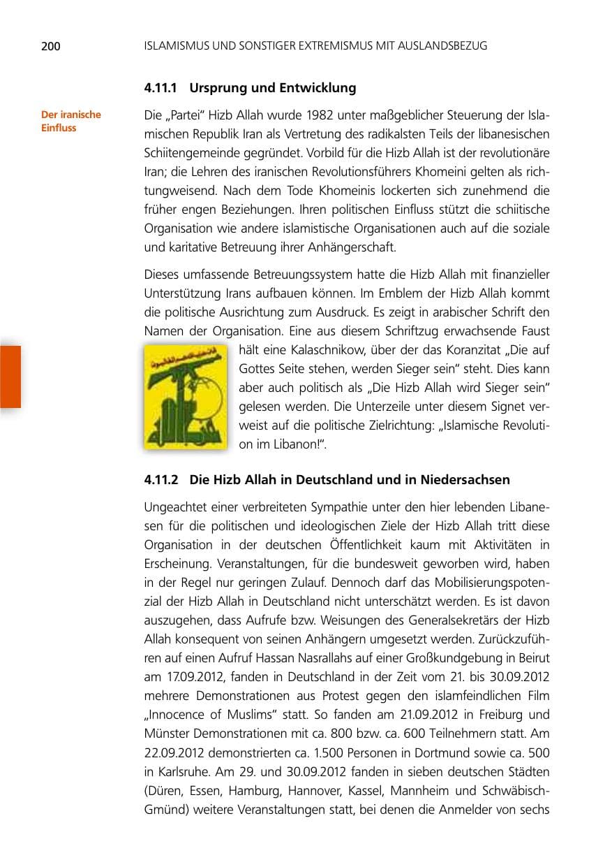 Seite 200 des Verfassungsschutzbericht 2012 Niedersachsen