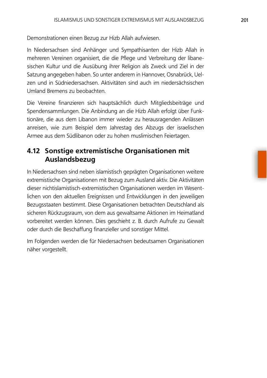 Seite 201 des Verfassungsschutzbericht 2012 Niedersachsen