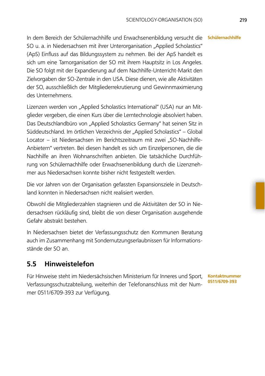 Seite 219 des Verfassungsschutzbericht 2012 Niedersachsen