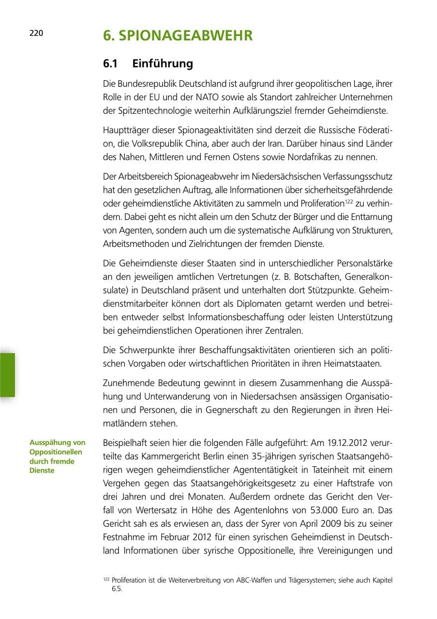 Seite 220 des Verfassungsschutzbericht 2012 Niedersachsen