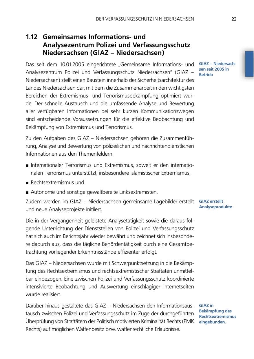 Seite 23 des Verfassungsschutzbericht 2012 Niedersachsen