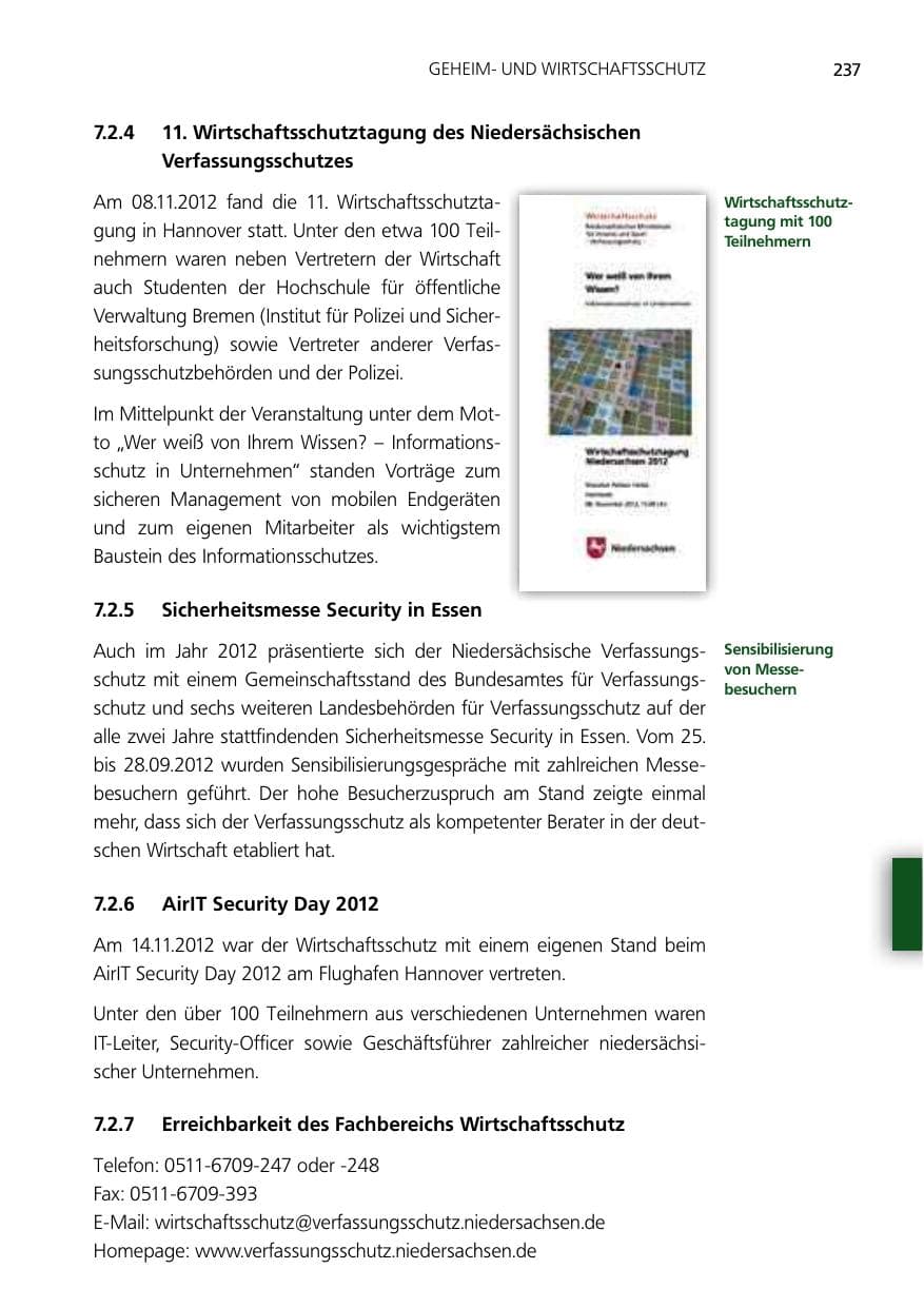 Seite 237 des Verfassungsschutzbericht 2012 Niedersachsen