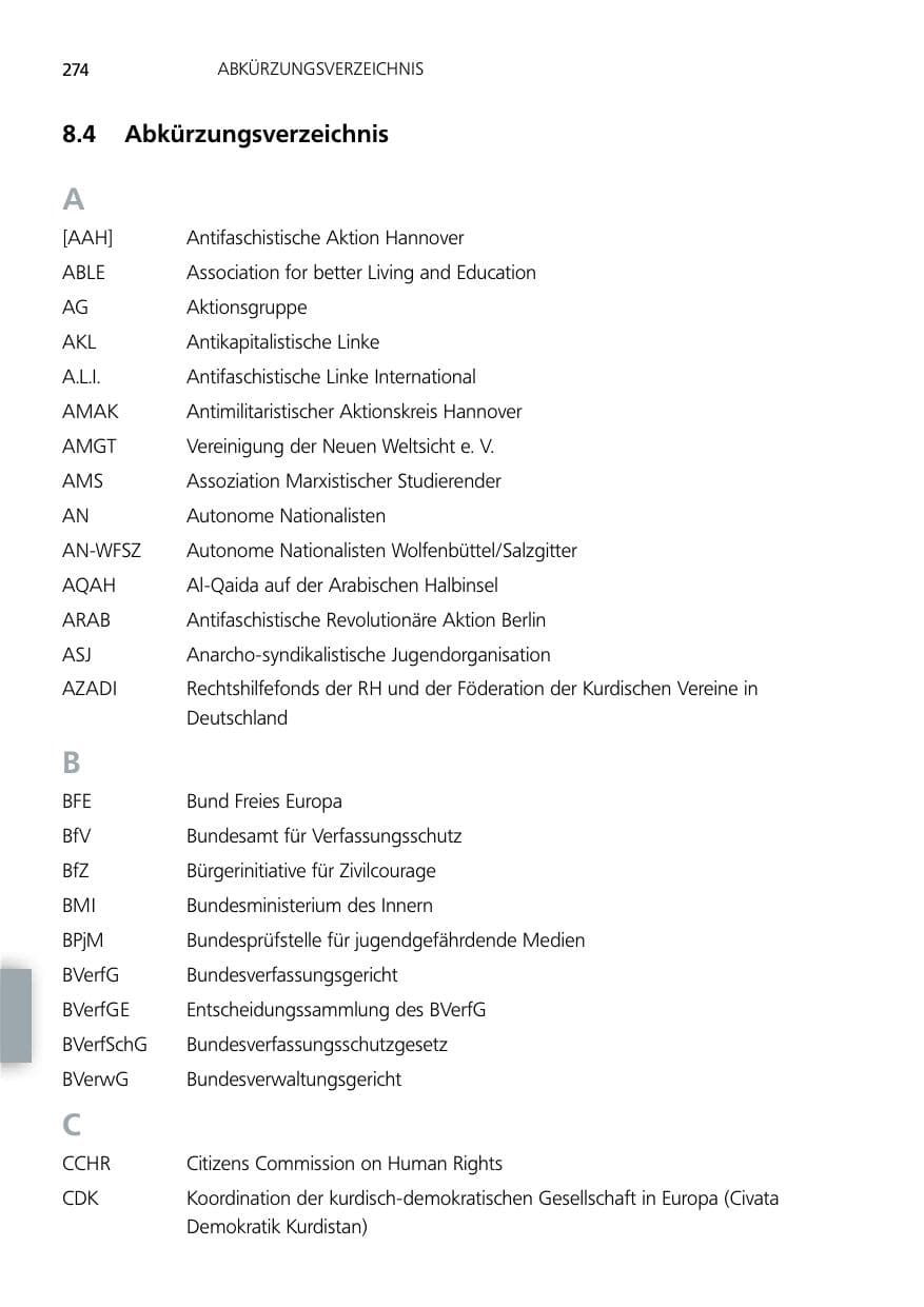 Seite 274 des Verfassungsschutzbericht 2012 Niedersachsen