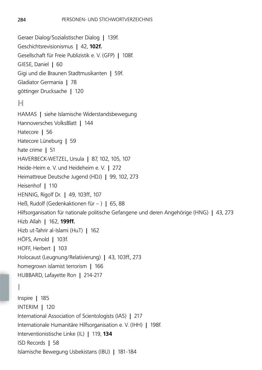 Seite 284 des Verfassungsschutzbericht 2012 Niedersachsen