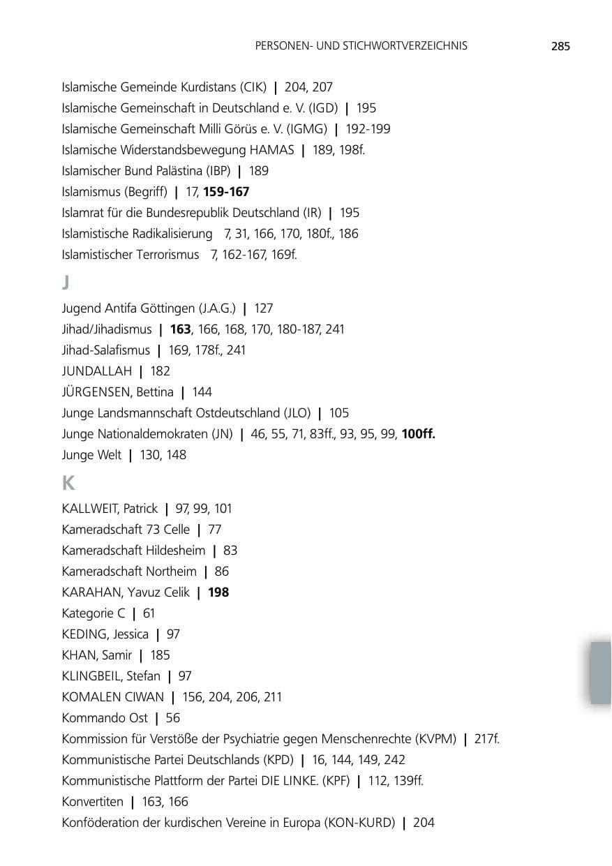 Seite 285 des Verfassungsschutzbericht 2012 Niedersachsen