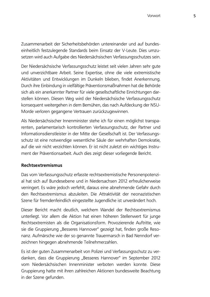 Seite 5 des Verfassungsschutzbericht 2012 Niedersachsen