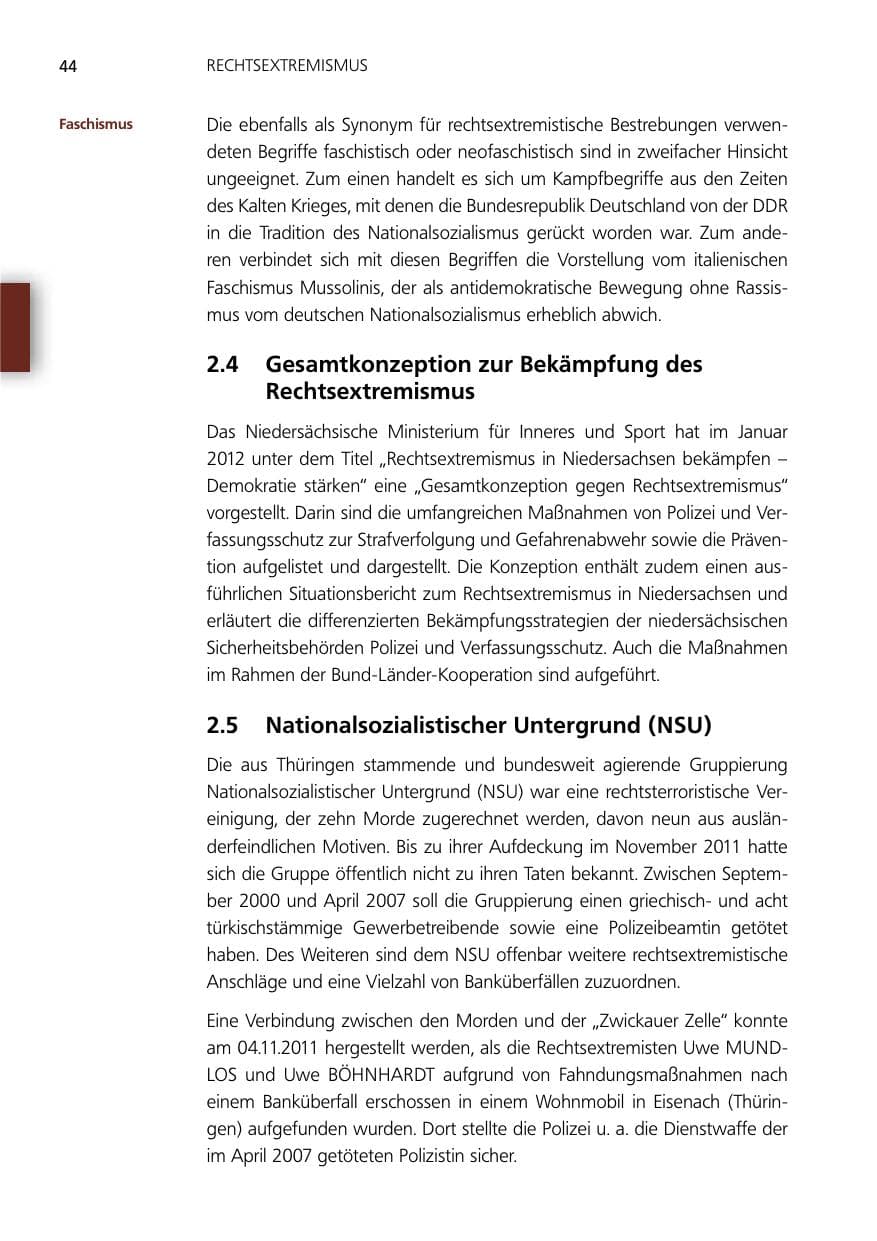 Seite 44 des Verfassungsschutzbericht 2012 Niedersachsen