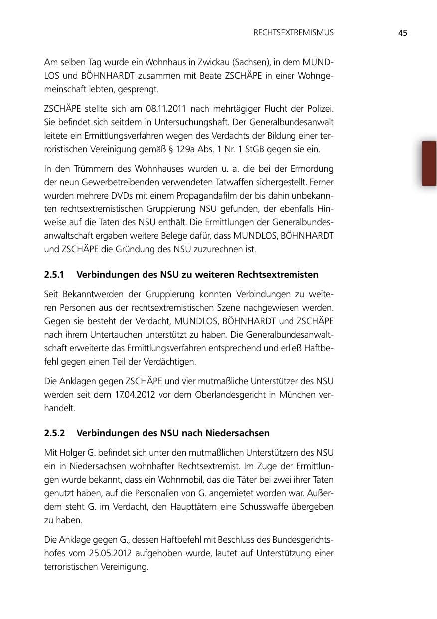 Seite 45 des Verfassungsschutzbericht 2012 Niedersachsen