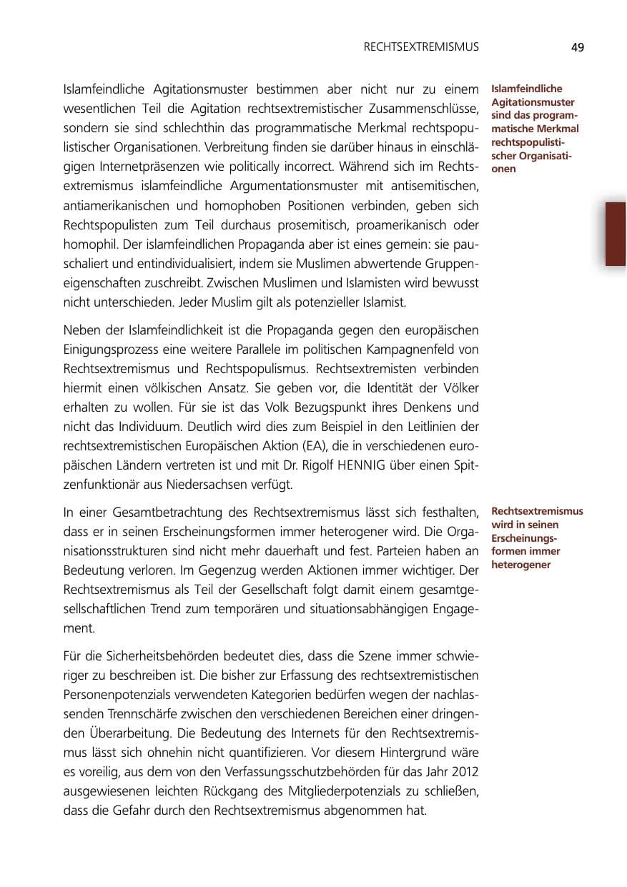 Seite 49 des Verfassungsschutzbericht 2012 Niedersachsen