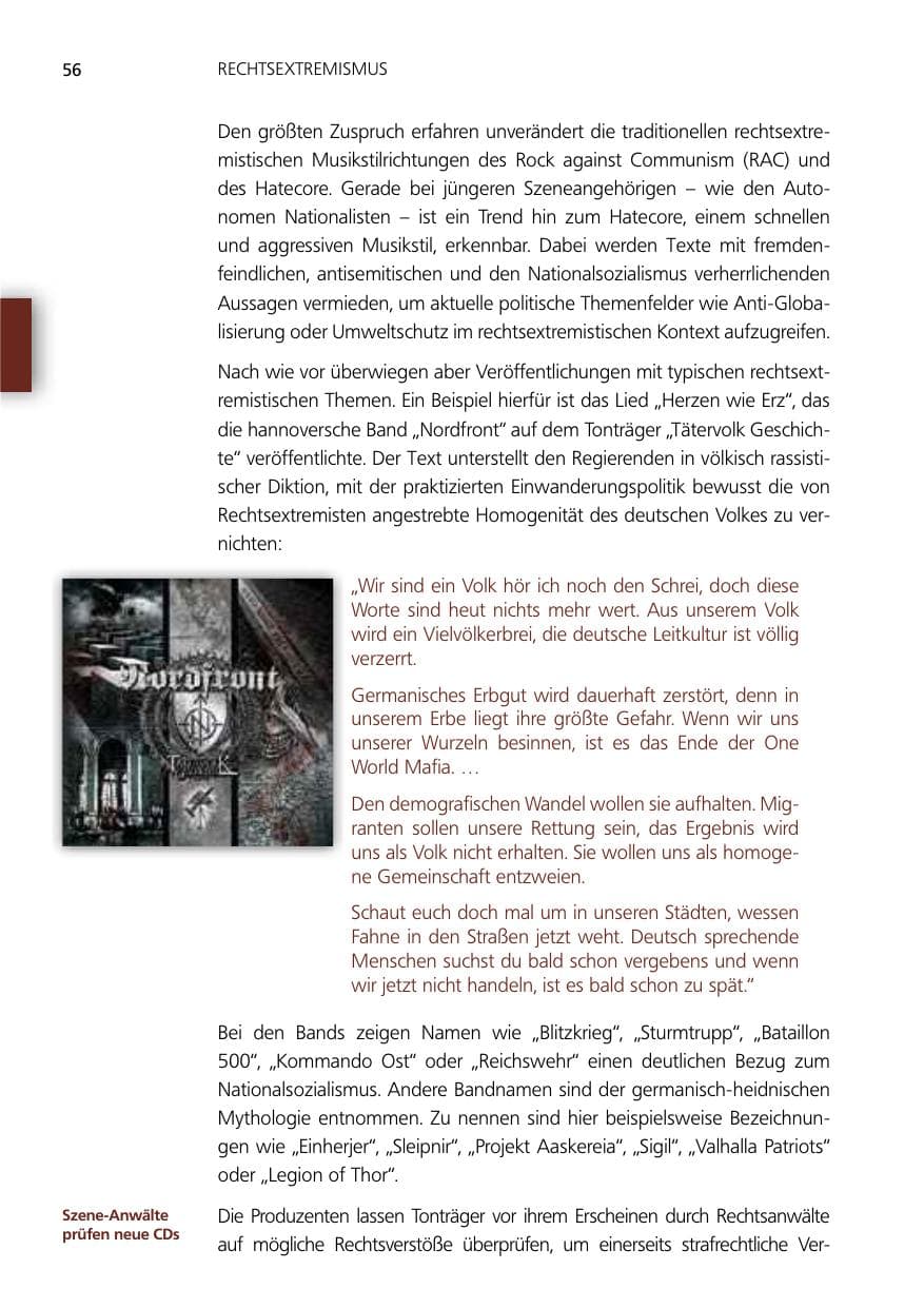 Seite 56 des Verfassungsschutzbericht 2012 Niedersachsen