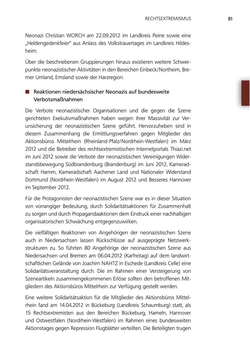 Seite 81 des Verfassungsschutzbericht 2012 Niedersachsen