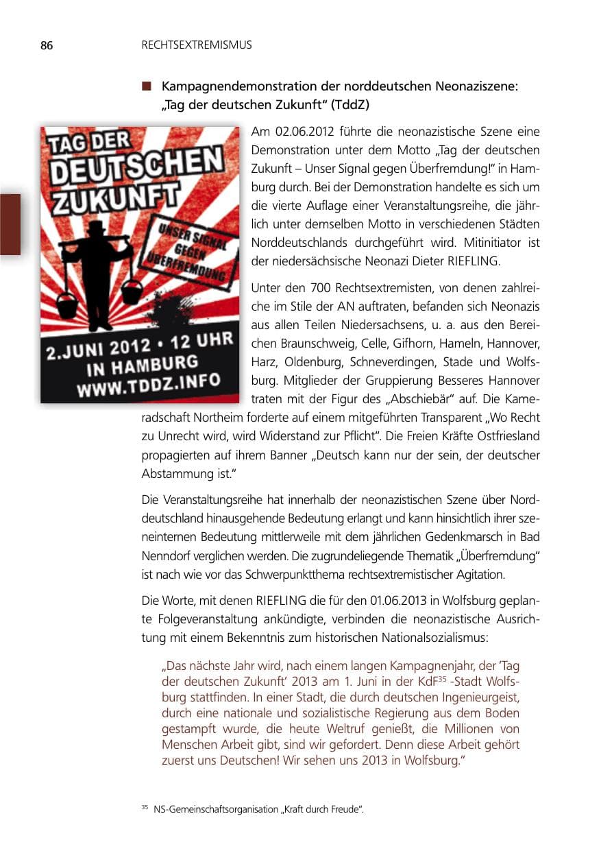 Seite 86 des Verfassungsschutzbericht 2012 Niedersachsen