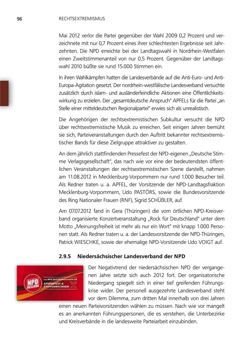 Seite 96 des Verfassungsschutzbericht 2012 Niedersachsen