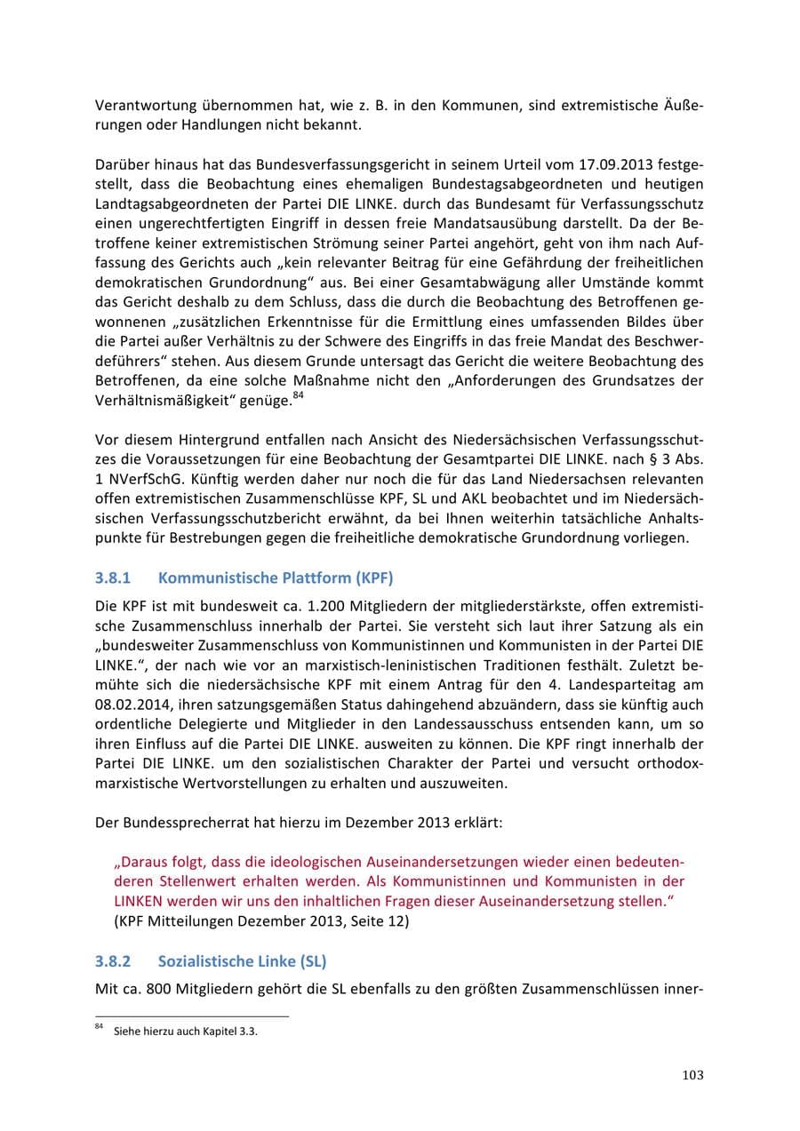 Seite 103 des Verfassungsschutzbericht 2013 Niedersachsen
