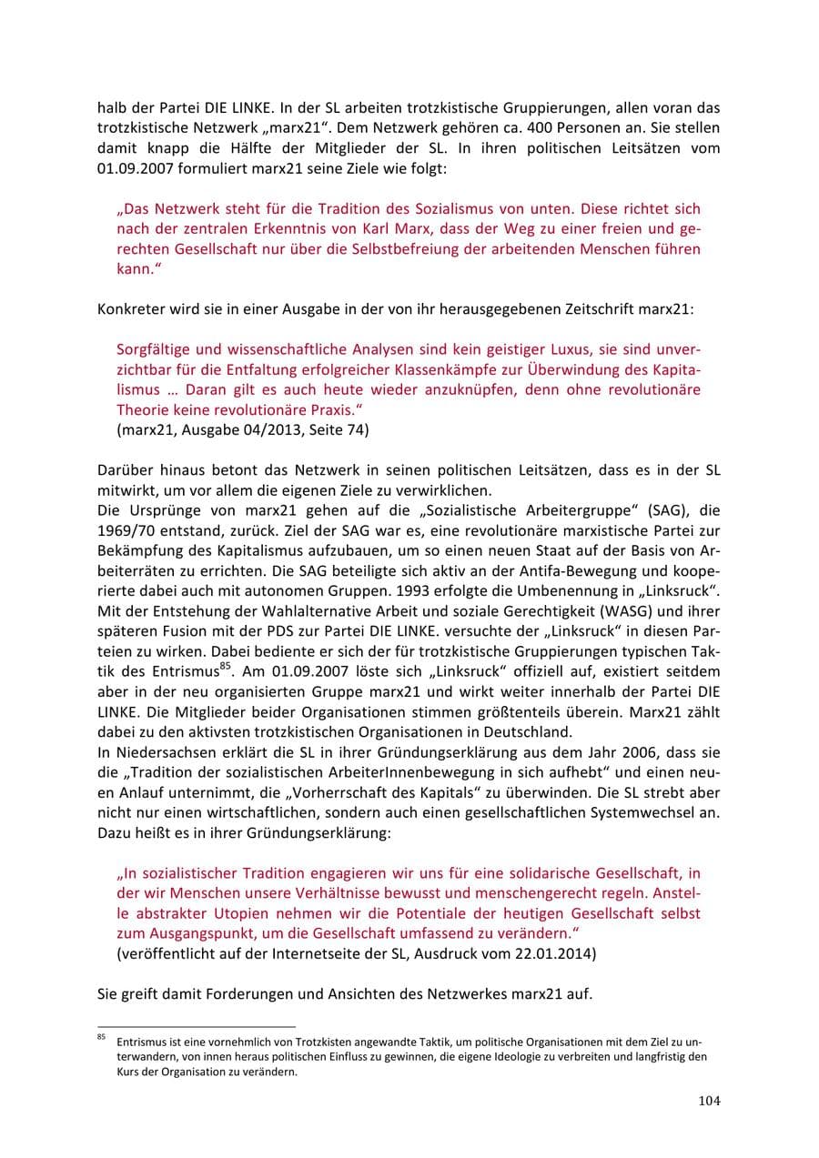 Seite 104 des Verfassungsschutzbericht 2013 Niedersachsen