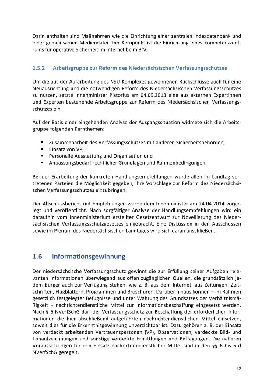 Seite 12 des Verfassungsschutzbericht 2013 Niedersachsen