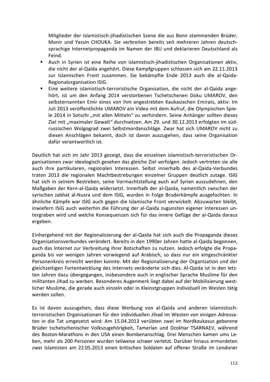 Seite 112 des Verfassungsschutzbericht 2013 Niedersachsen
