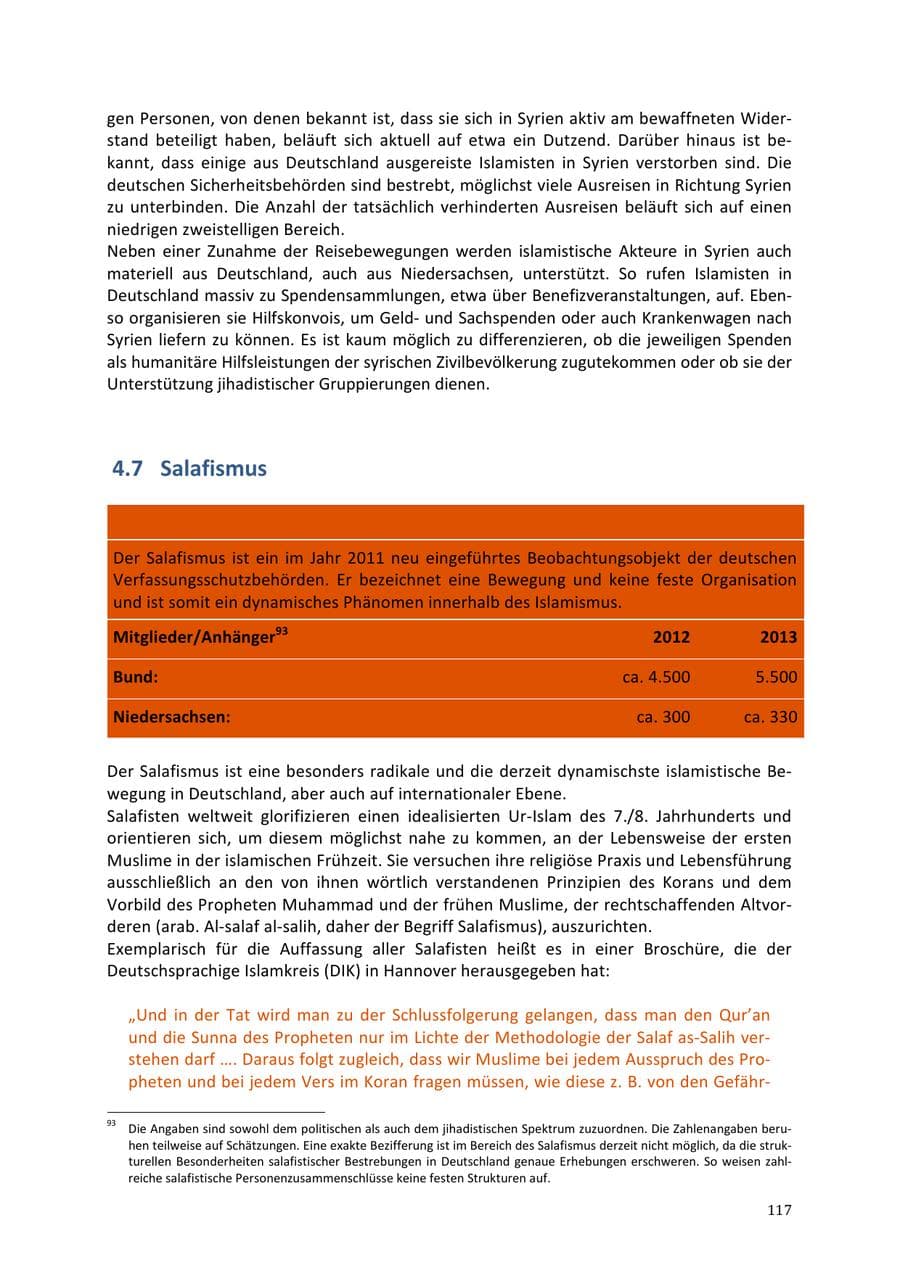 Seite 117 des Verfassungsschutzbericht 2013 Niedersachsen