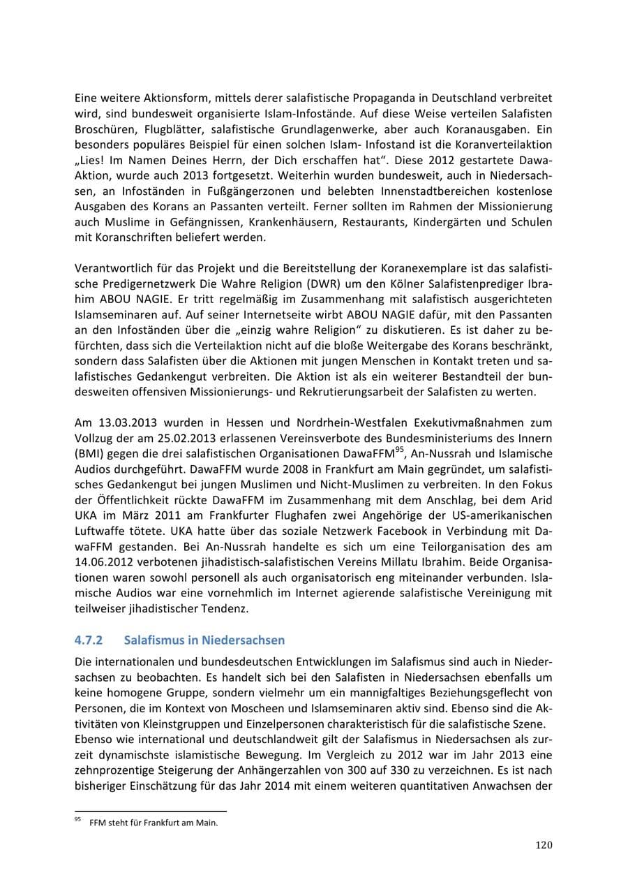Seite 120 des Verfassungsschutzbericht 2013 Niedersachsen