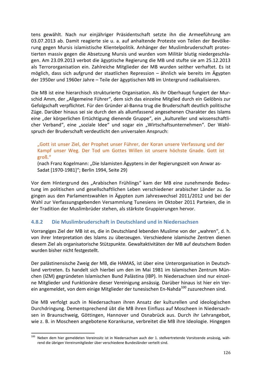 Seite 126 des Verfassungsschutzbericht 2013 Niedersachsen