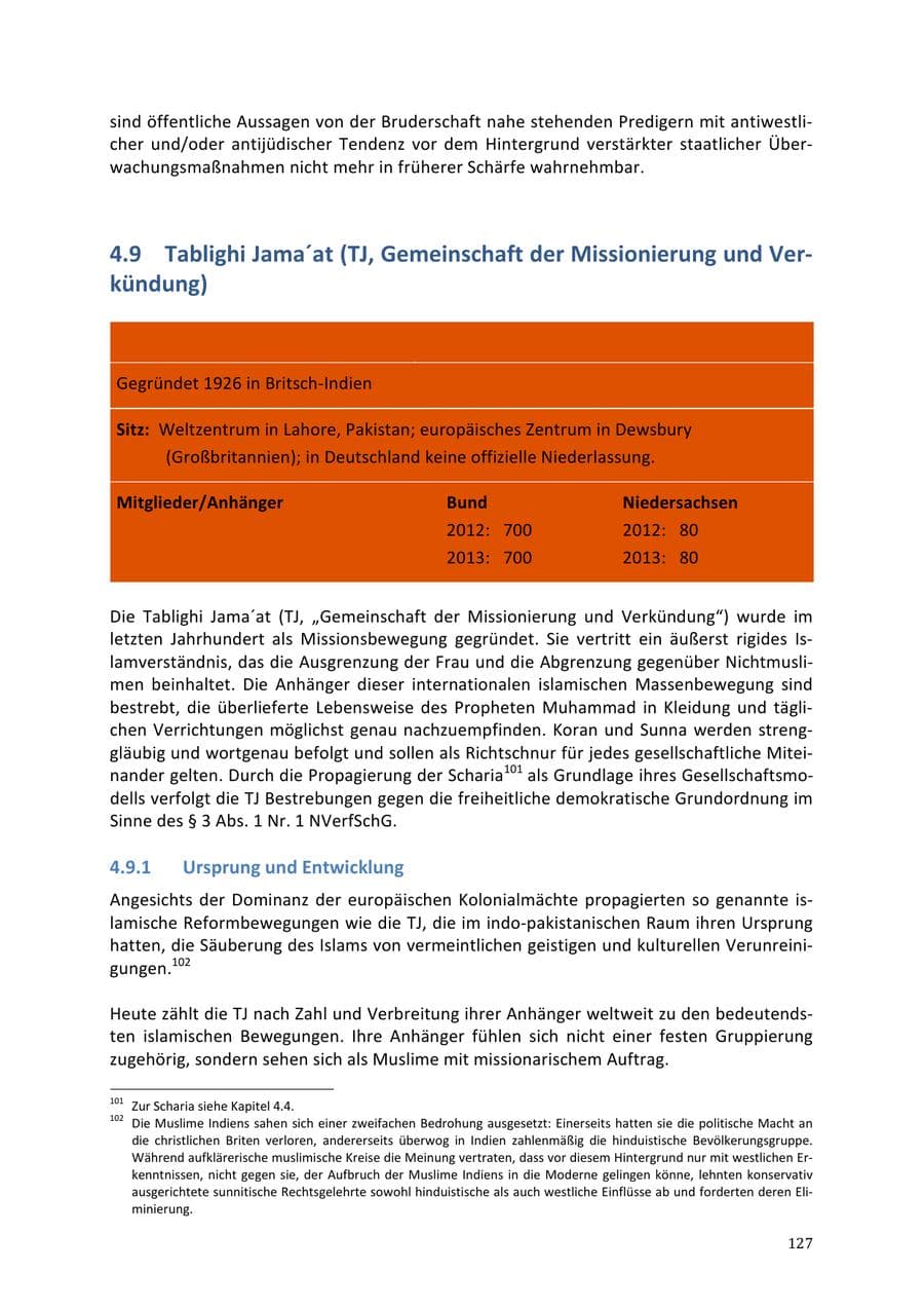 Seite 127 des Verfassungsschutzbericht 2013 Niedersachsen