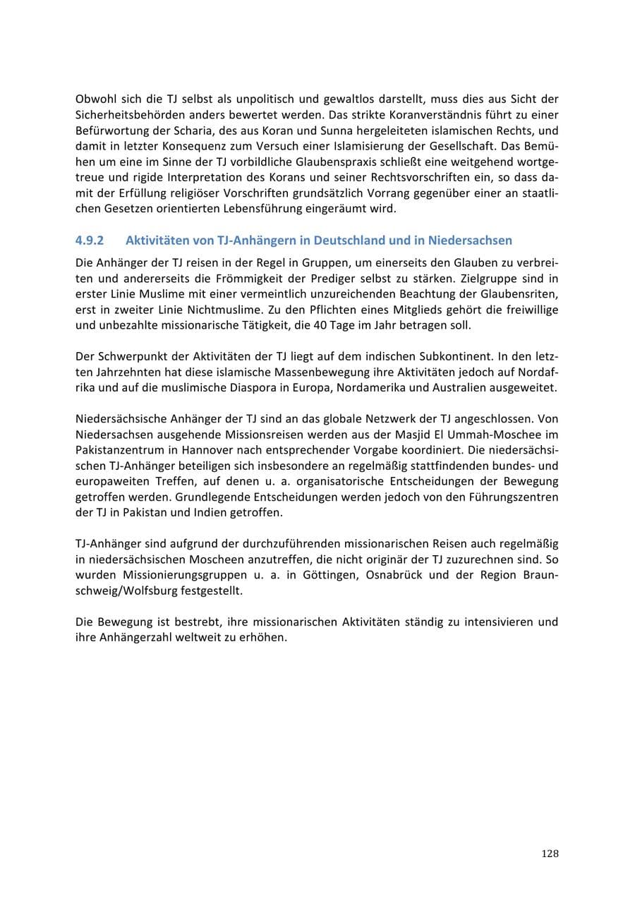 Seite 128 des Verfassungsschutzbericht 2013 Niedersachsen