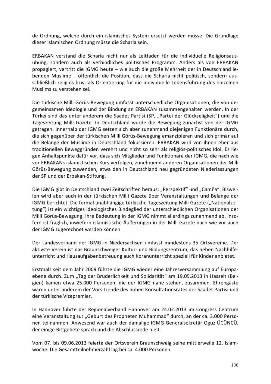 Seite 130 des Verfassungsschutzbericht 2013 Niedersachsen