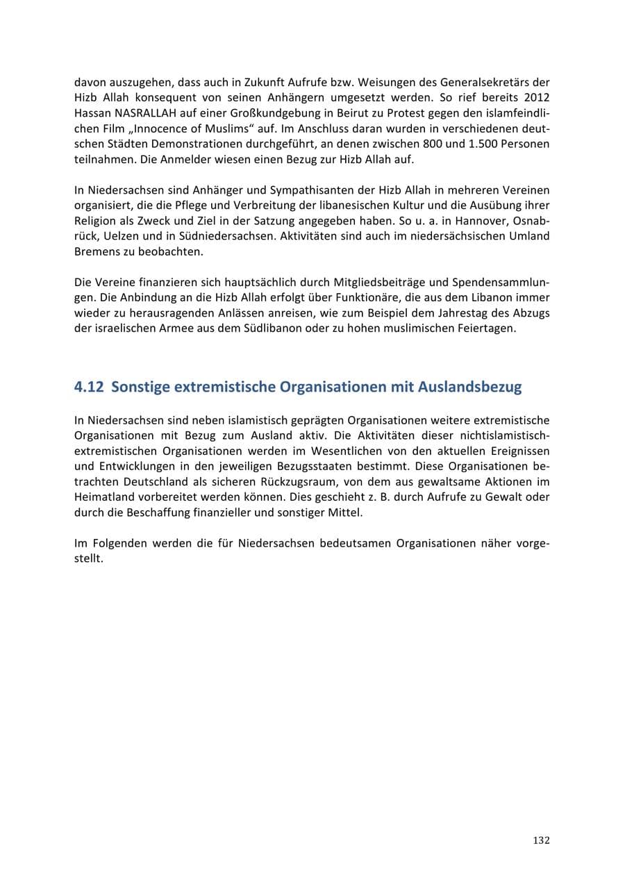 Seite 132 des Verfassungsschutzbericht 2013 Niedersachsen