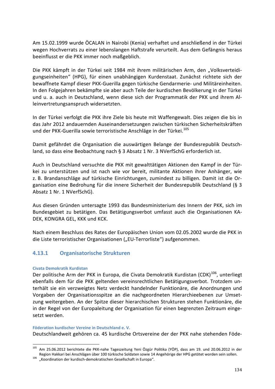 Seite 134 des Verfassungsschutzbericht 2013 Niedersachsen