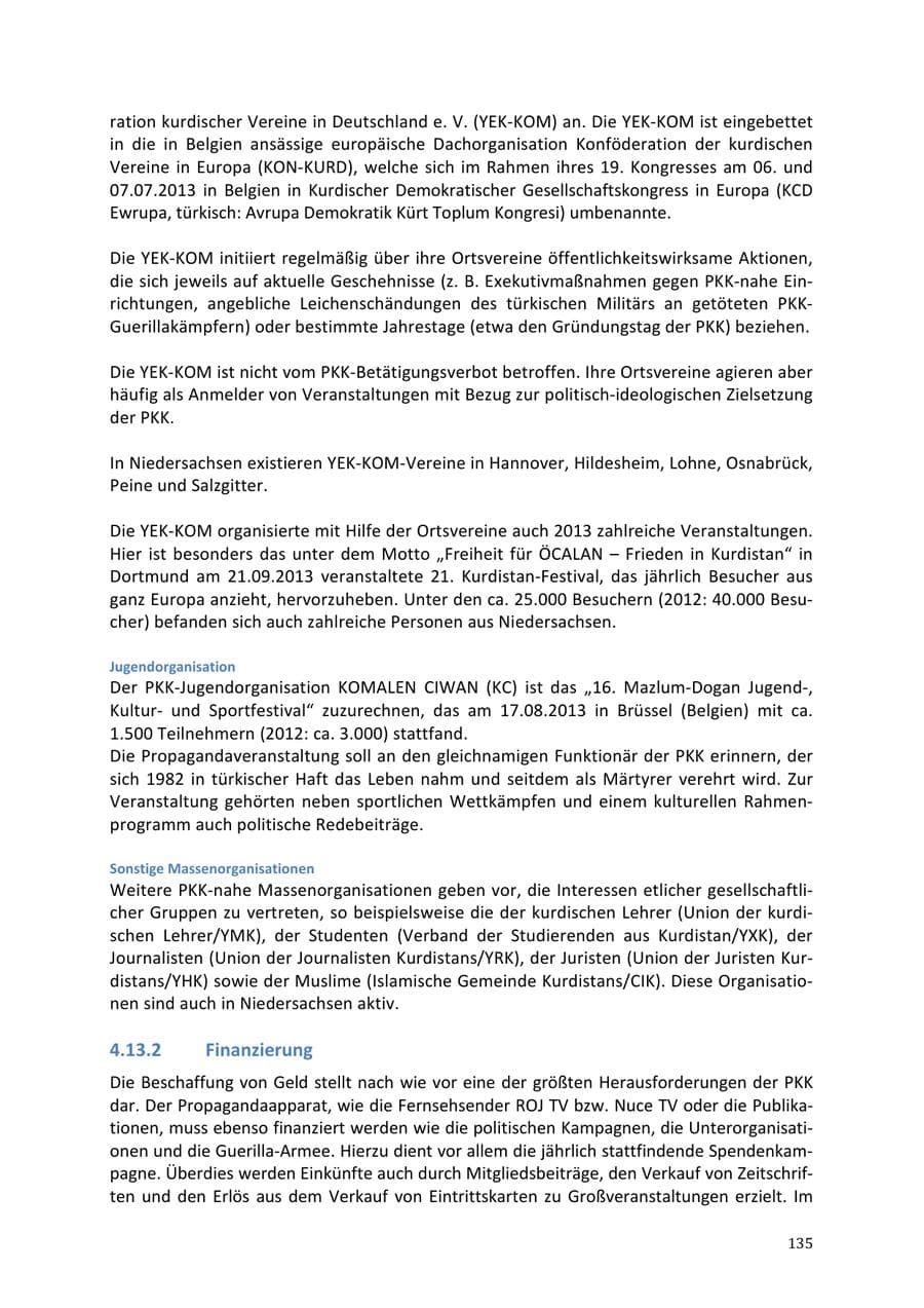 Seite 135 des Verfassungsschutzbericht 2013 Niedersachsen